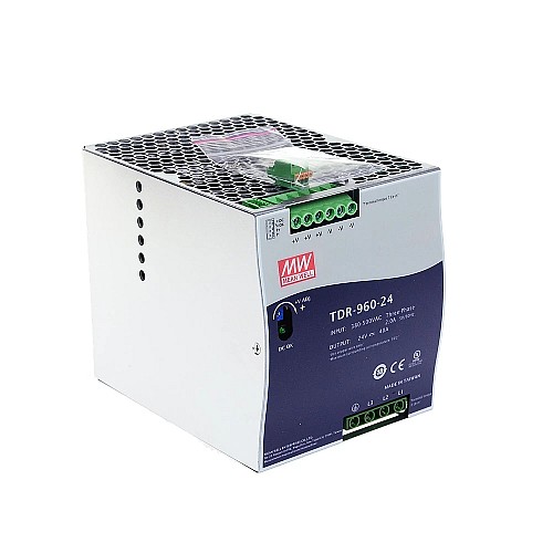 TDR-960-24 MEANWELL 960W 24VDC 40A 400/500VAC スリムな三相産業用 DIN レール、PFC 機能付き