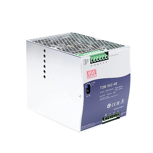 TDR-960-48 MEANWELL 960W 48VDC 20A 400/500VAC スリムな三相産業用 DIN レール、PFC 機能付き