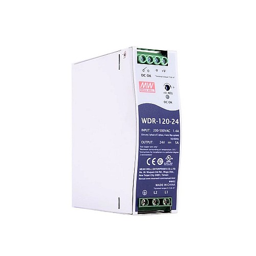 WDR-120-24 MEANWELL 120W 24VDC 5A 180~550VAC DINレール電源 WDR-120-24 MEANWELL 120W 24VDC 5A 180~550VAC DINレール電源