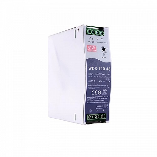WDR-120-48 MEANWELL 120W 48VDC 2.5A 230/400VAC 超ワイド入力産業用 DIN レール電源