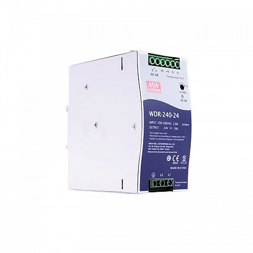 WDR-240-24 MEANWELL 240W 24VDC 10A 230/400VAC 超ワイド入力産業用 DIN レール電源