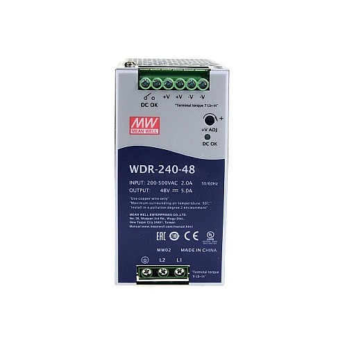 WDR-240-48 MEANWELL 240W 48VDC 5A 230/400VAC 超ワイド入力産業用 DIN レール電源