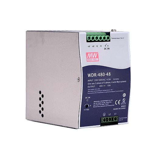 WDR-480-48 MEANWELL 480W 48VDC 10A 230/400VAC 超ワイド入力産業用 DIN レール電源
