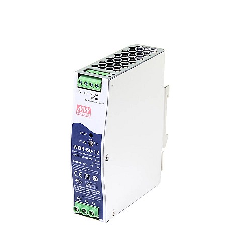 WDR-60-12 MEANWELL 60W 12VDC 5A 230/400VAC 超ワイド入力産業用 DIN レール電源