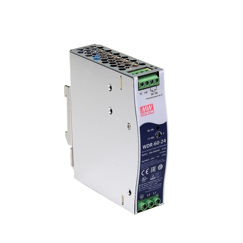 WDR-60-24 MEANWELL 60W 24VDC 2.5A 230/400VAC 超ワイド入力産業用 DIN レール電源