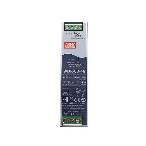 WDR-60-48 MEANWELL 60W 48VDC 1.25A 230/400VAC 超ワイド入力産業用 DIN レール電源