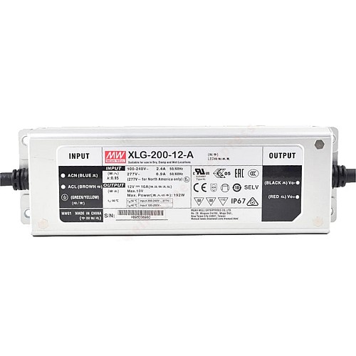 XLG-200-12-A MEANWELL 192W 12VDC 16A 115/230VAC 定電力モード LED ドライバ
