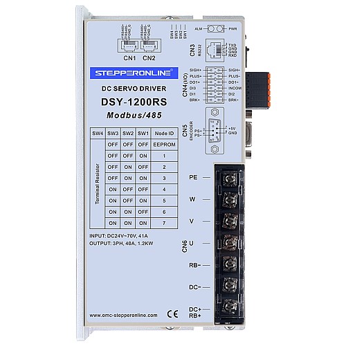 DSY シリーズ 1000W RS485 DC サーボ モーター 24-70VDC 3.20Nm 3000rpm 17 ビット インクリメンタル エンコーダー IP65 - DSY-RS1000L2A2-M17S | StepperOnline