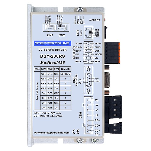 DSY シリーズ 200W RS485 DC サーボモーター 24-70VDC 0.637Nm 3000rpm 17 ビット インクリメンタル エンコーダー IP65 - DSY-RS200L2A2-M17S | StepperOnline