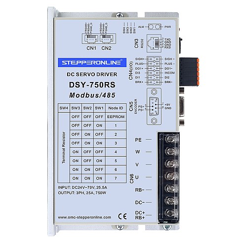 DSY シリーズ 750W RS485 DC サーボ モーター 24-70VDC 2.39Nm ブレーキ付き 3000rpm 17 ビット インクリメンタル エンコーダー IP65 - DSY-RS750L2B2-M17S | StepperOnline
