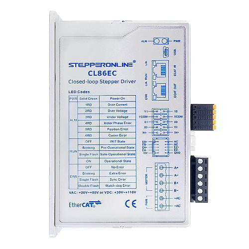 Yシリーズ EtherCAT クローズドループステッピングモータードライバ 0-8.5A 20-80VAC/30-110VDC Nema 34 ステッピングモーター用 - CL86EC | StepperOnline