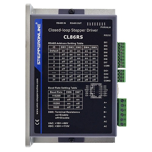 Modbus RS485 閉ループ ステッピング モーター ドライバー 2.1-8.0A 30-110VDC または 18-80VAC