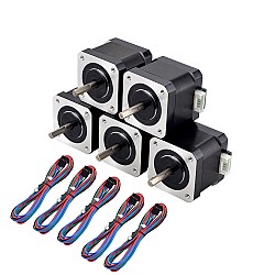 5 個 Nema 17 バイポーラ 45Ncm(63.74oz.in) 1.5A 42x42x39mm 4 ワイヤ、1m ピン コネクタ付き