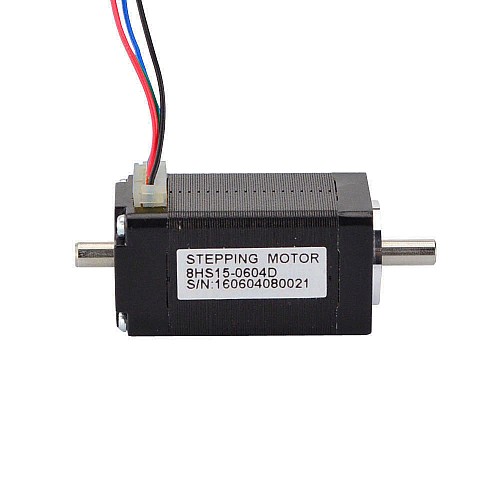 デュアル シャフト Nema 8 バイポーラ 4Ncm(5.7oz.in) 0.6A 20x20x38mm 4 ワイヤ