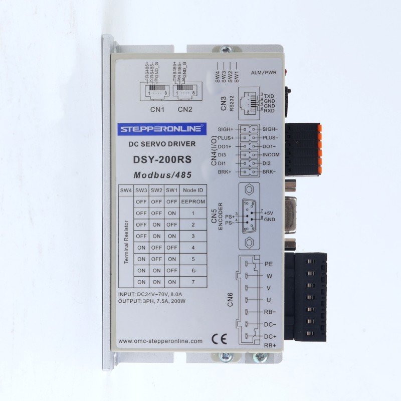 DSY シリーズ 200W RS485 DC サーボモーター 24-70VDC 0.637Nm 3000rpm 17 ビット インクリメンタル エンコーダー IP65 - DSY-RS200L2A2-M17S | StepperOnline